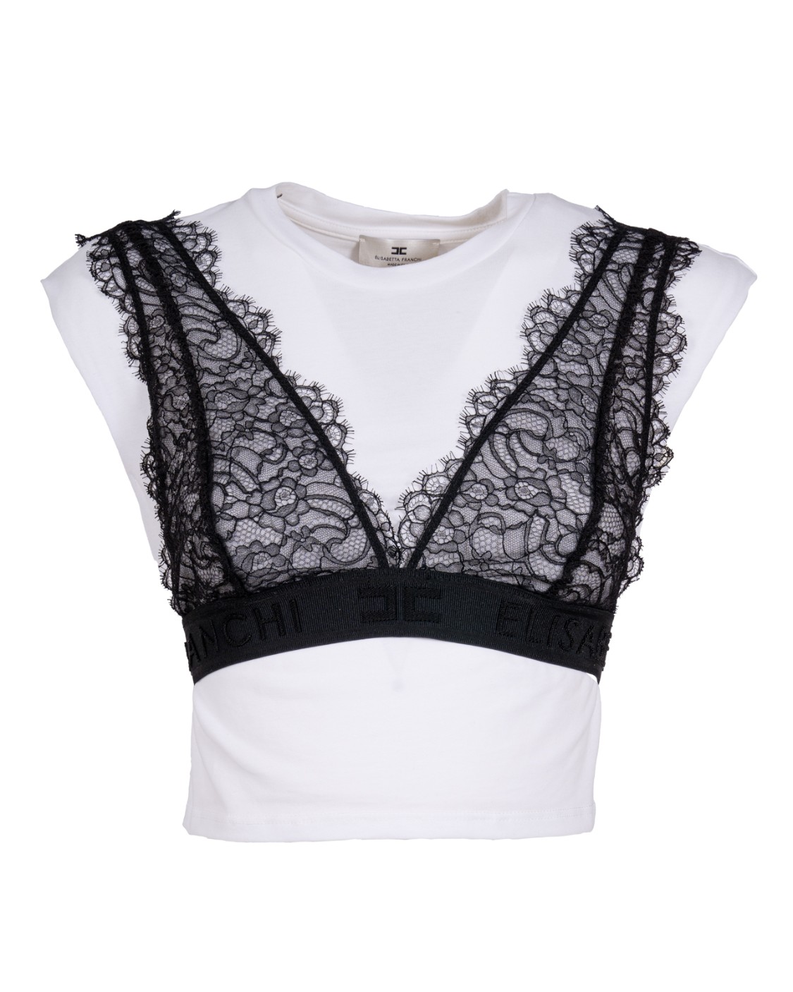 shop ELISABETTA FRANCHI  Maglia: Elisabetta Franchi t-shirt in jersey con bralette in pizzo.
Fascia elastica con logo che crea interessanti giochi di layering. Vestibilità slim.
Bralette removibile.
Composizione: 100% cotone.
Made in Italy.. MA03851E2-392 number 5650604